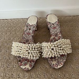 Tory Burch Pearl Mini Heel White Bride Wedding Bachelorette 7.5